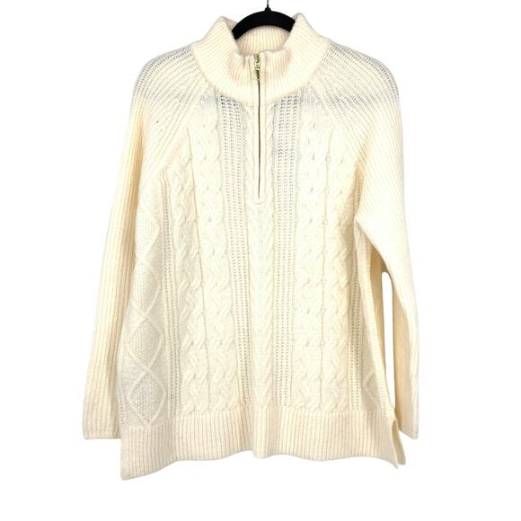 LOFT 1/4 Zip Pullover Sweater Womens Size Medium Cable Knit Cream Mock Neck NEW - Picture 1 of 8